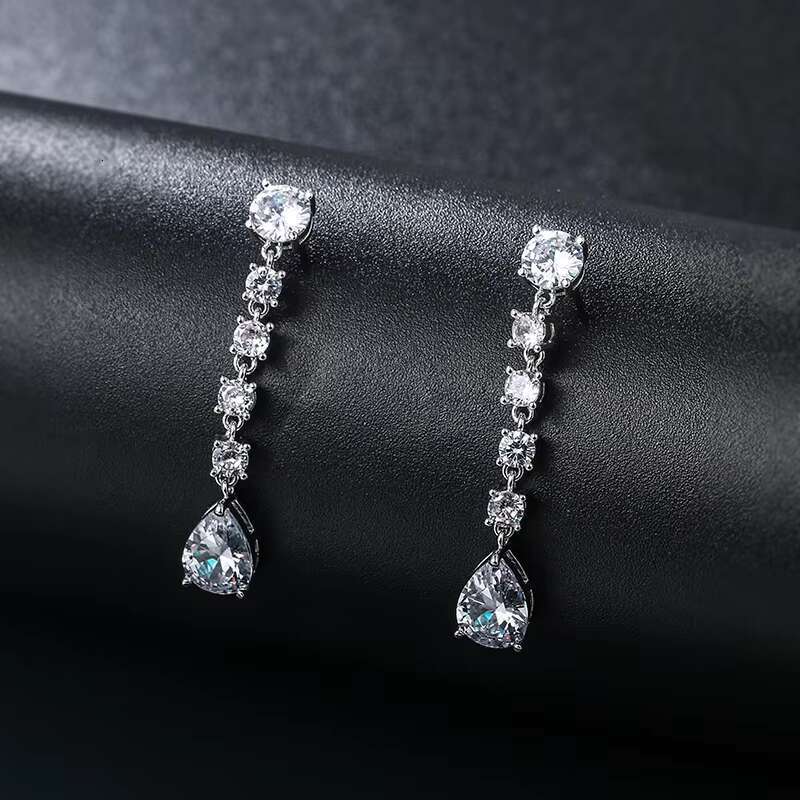 New Arrival Exquisite Teardrop Cubic Zirconia CZ Zircon Crystal Wedding Bridal Long Drop Earrings in 14K Gold Plated