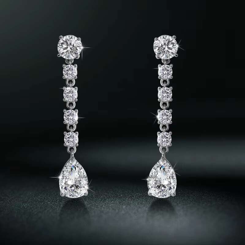 New Arrival Exquisite Teardrop Cubic Zirconia CZ Zircon Crystal Wedding Bridal Long Drop Earrings in 14K Gold Plated