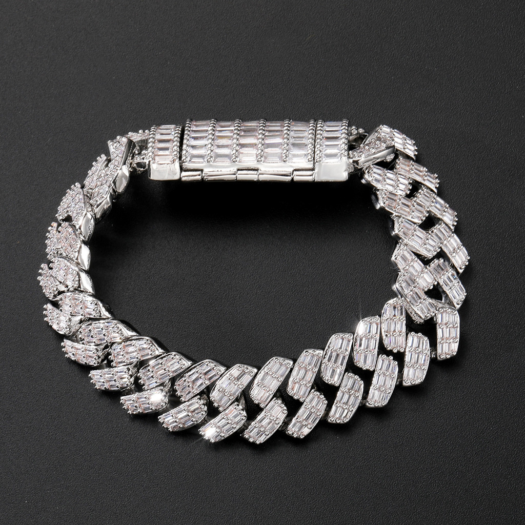 17mm Bold Wide Square Moissanite Rhombus Cuban Link Flip Clasp Iced Out Men's Bracelet Hip Hop Bling Statement Piece Pass the diamond tester