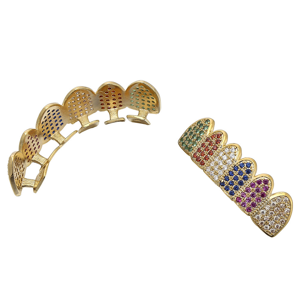 New Arrival 6 Color Iced Out Premium Hip Hop Grillz Vampire Fangs Colorful Diamond Teeth Accessories Rapper Costume Accessories Pass the diamond teste