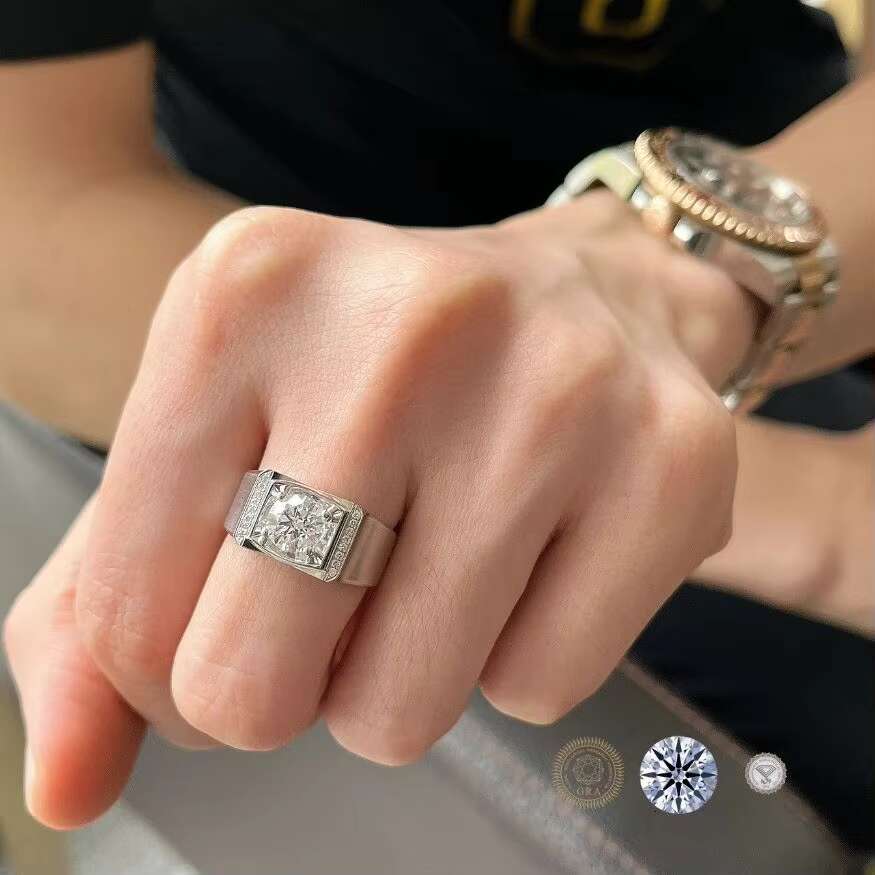 3ct VVS Moissanite Diamond 14k White Gold Moissanite Ring Ri Punk MenS Wedding Rings OACOCA
