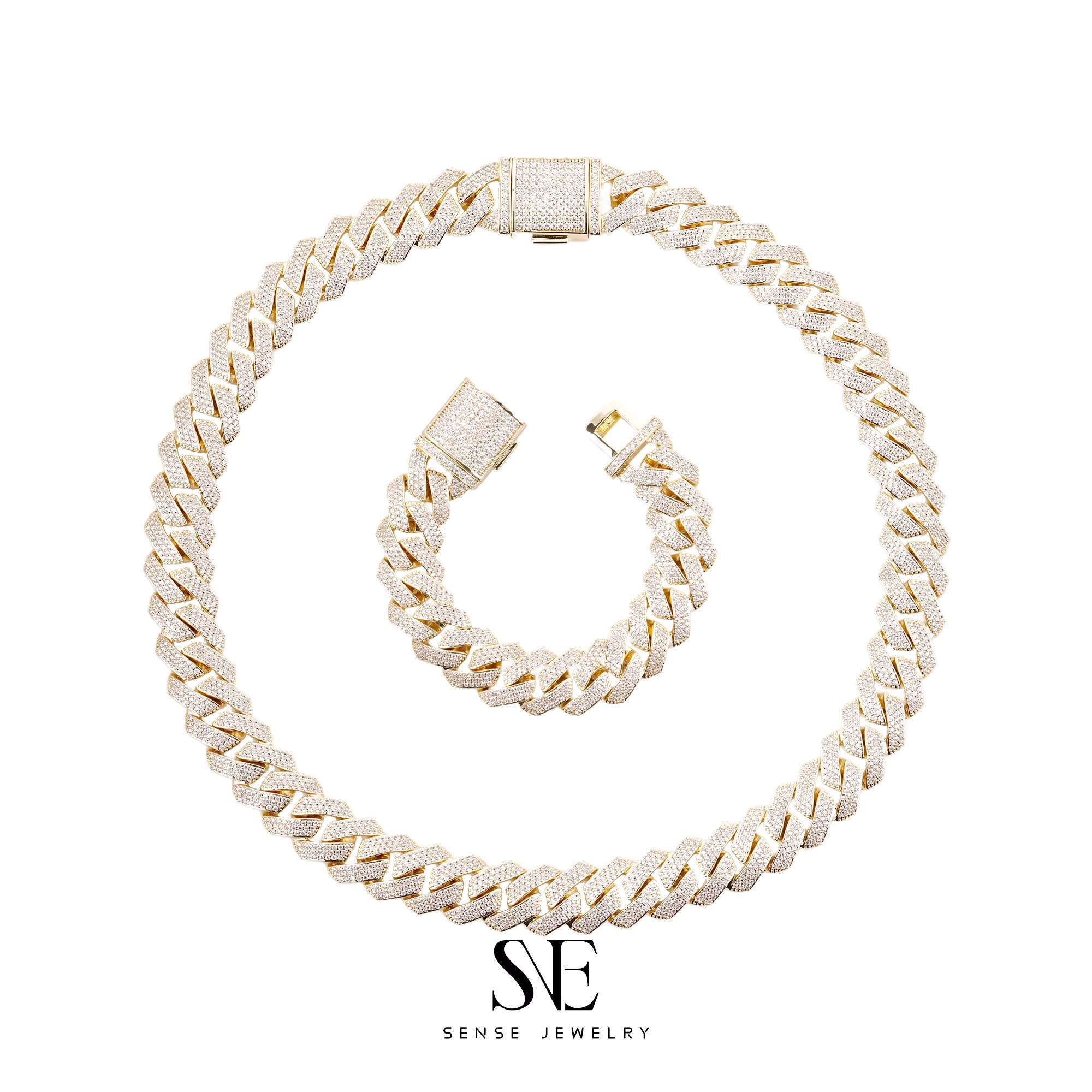 925 Sterling Silver Mens Moissanite Jewelry Set Miami Cuban Link Iced Out Necklace Hip Hop Style