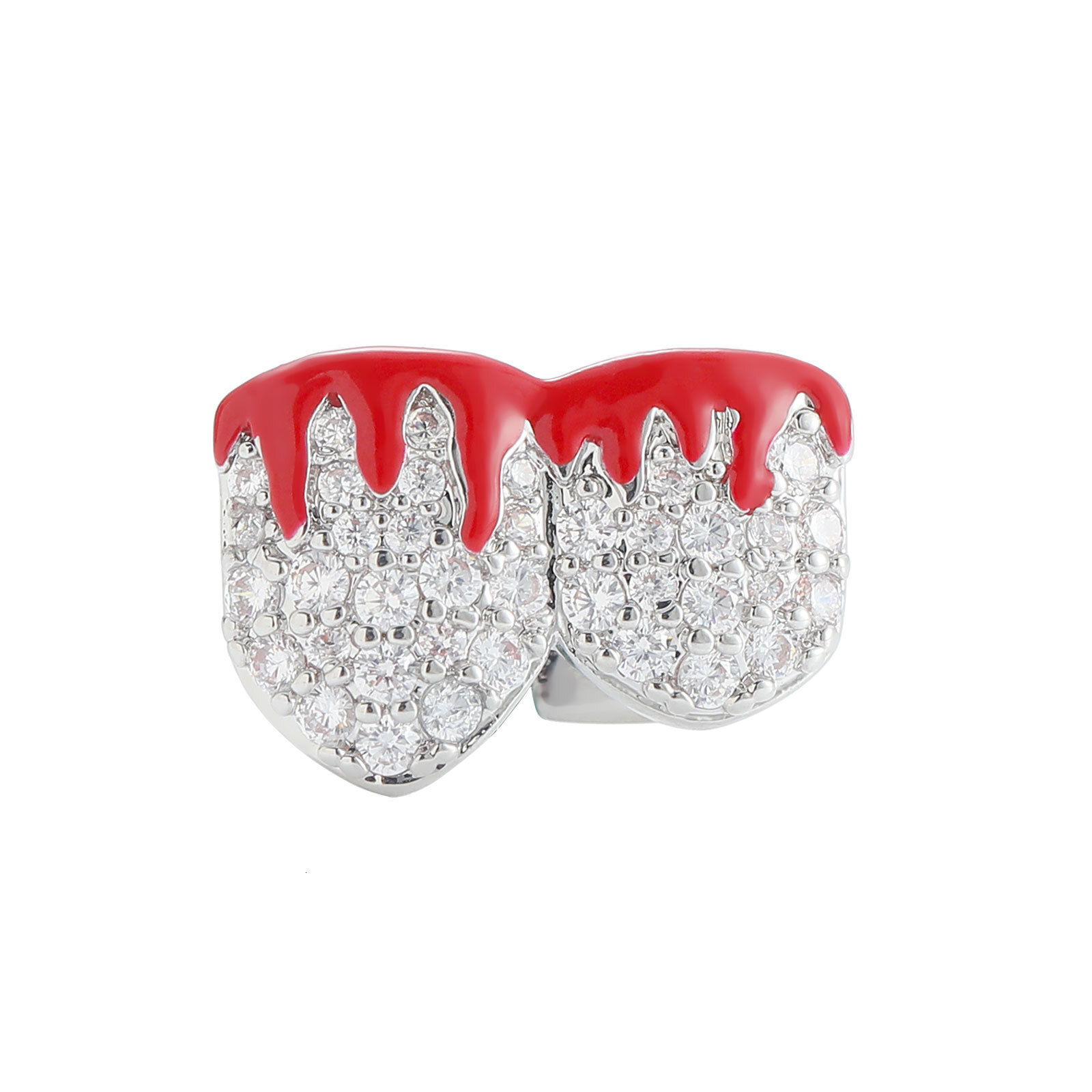 New Arrival 2-teeth Flame Pattern Diamond-encrusted Gold Grillz Halloween Hot Trendy Full-iced Luxury Tooth Accessories