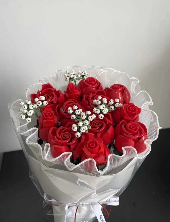 Romantic Rose Flower Bouquet Building Blocks Creative Home Desk Plant Decoration Assemble Bricks Toys for Gifts Girls Lady Y250627
