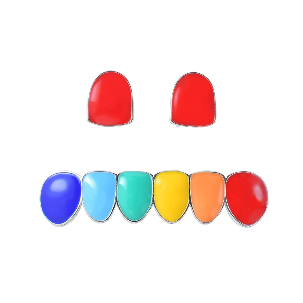 new arrival hip hop rainbow 2-teeth combo grillz 18k solid gold premium bling accessories Rapper Costume Accessories Pass the diamond tester