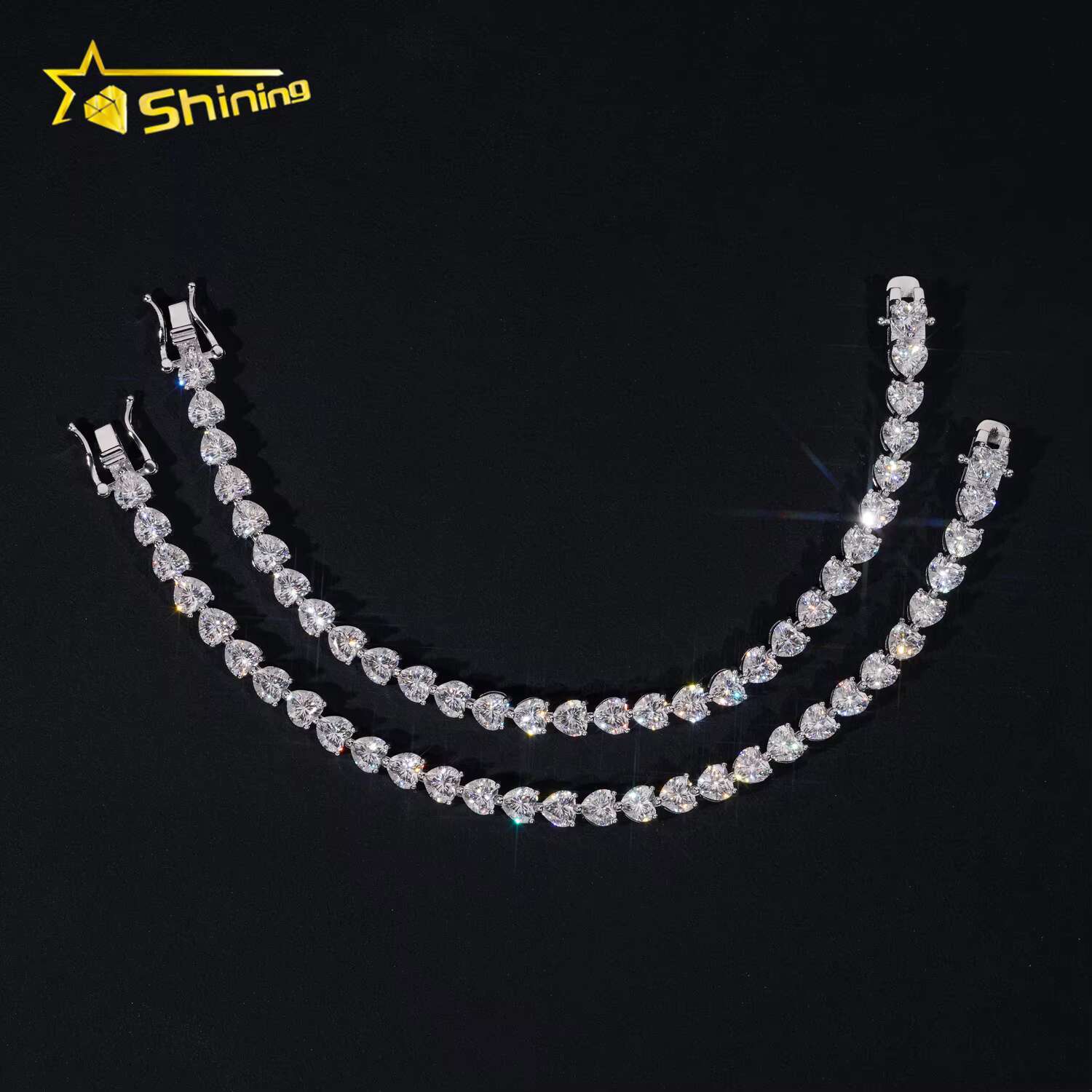 New Arrival 925 Sterling Silver Heart Cut Moissanite Pass Diamond Tester Diamonds Women Men Unisex Tennis Bracelet Fast Shipping