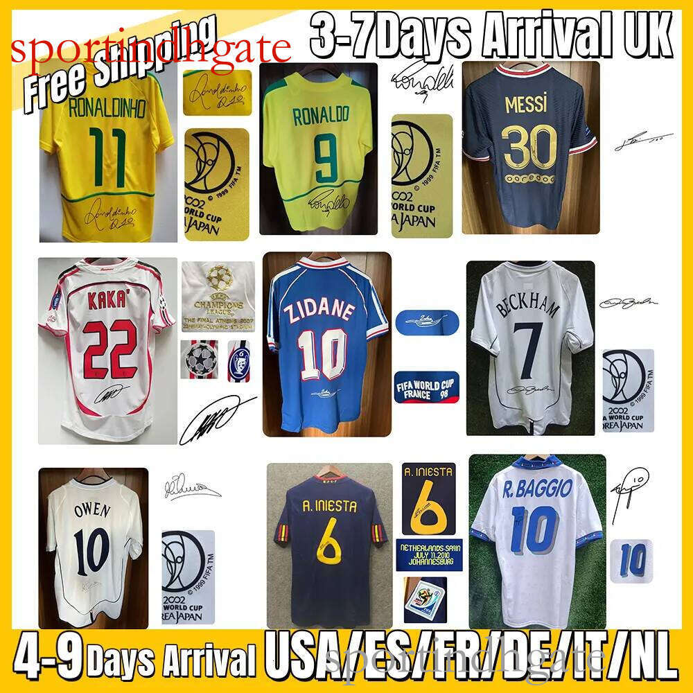 S-2XL jersey Super Star Signed Jersey Maradona Baggio Beckham Signature Shirt Kaka Gerrard Lampard Retro 94 98 21 07 12 Ronaldo Classic Vintage Jerseys