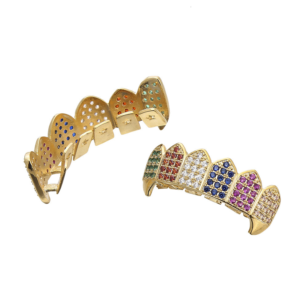 Hip Hop Gold Grillz Vampire Fangs 6 Color Iced Out Moissanite Bling Premium Teeth Accessories Rapper Costume Accessories Pass the diamond tester
