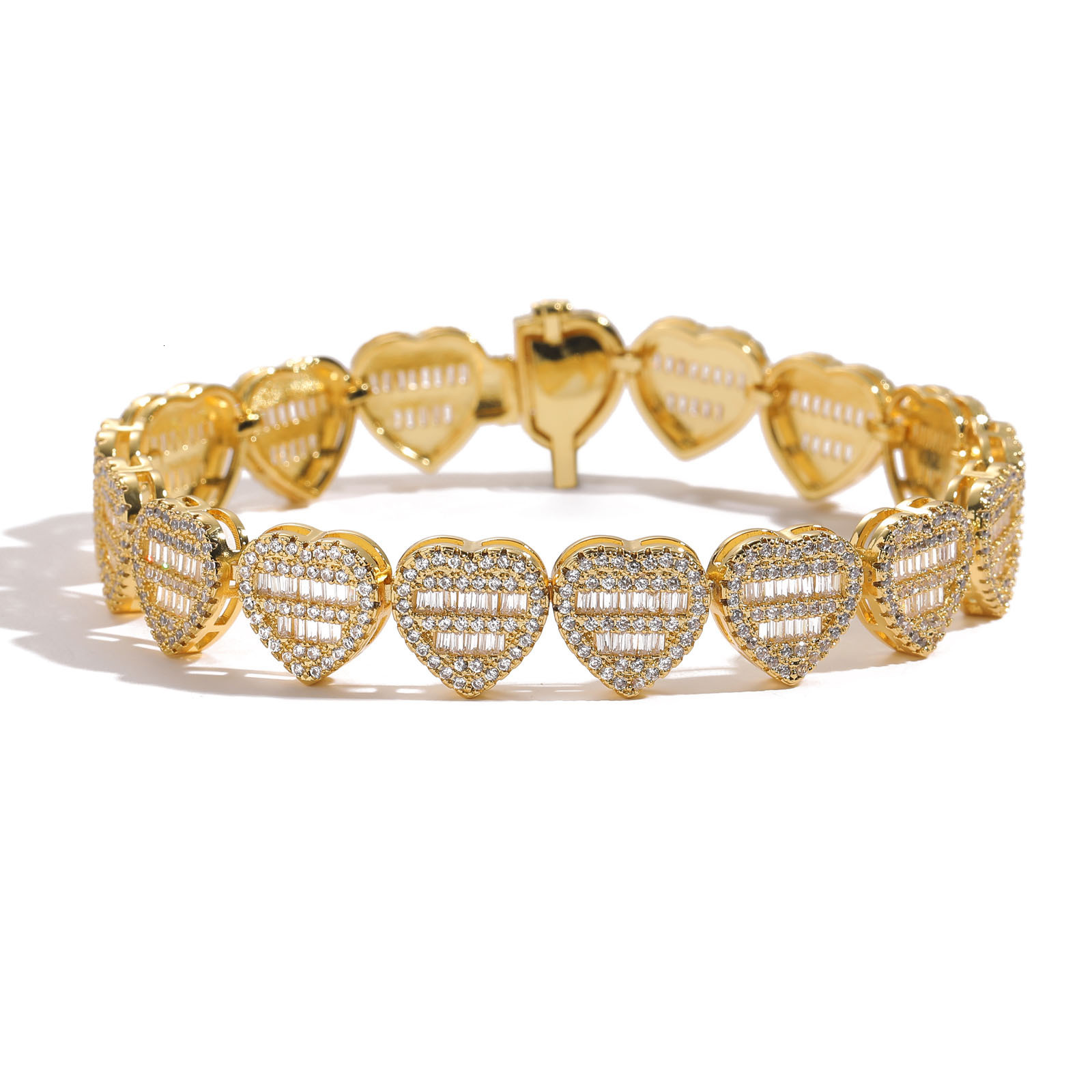 New Luxury VVS Moissanite Iced Out Heart-Shaped Bracelet Copper Inlaid Zircon Hip Hop Unisex Trendy Statement Jewelry Passes the Diamond Tester