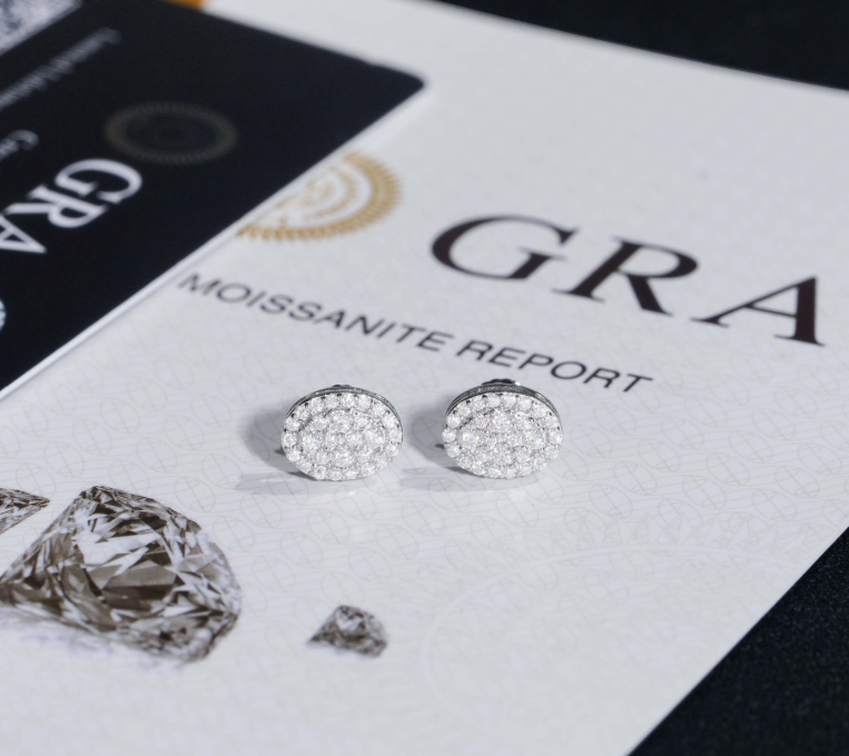 Fine Jewelry Iced Out Oval Shape Hip Hop Pass Diamond Tester 925 Sterling Silver Moissanite Stud Earrings