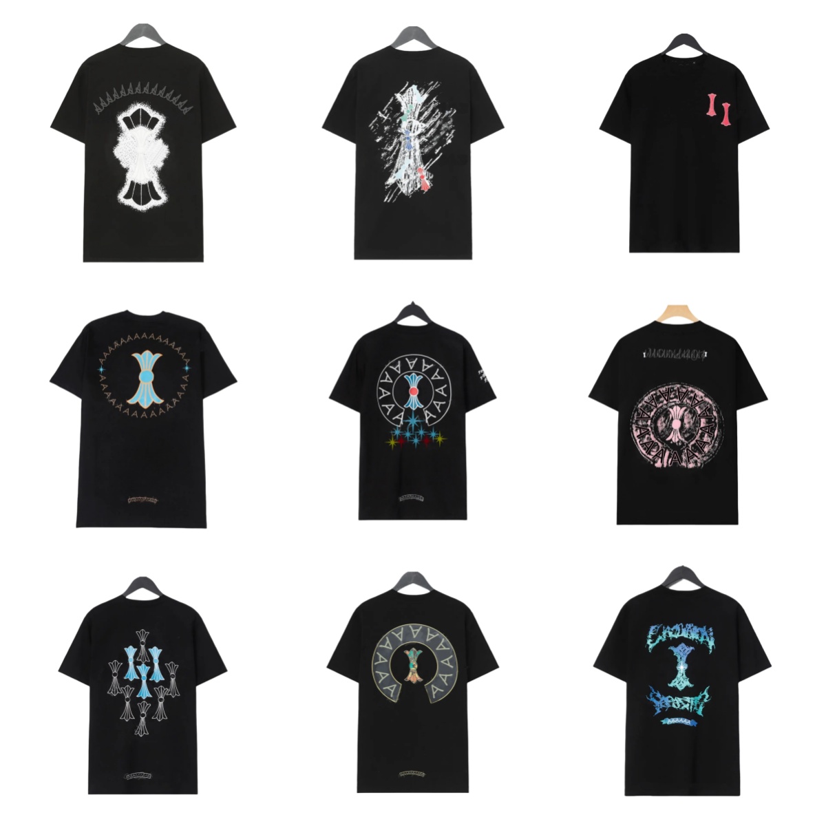 chrome Mens Summer Printed Fashion Designer Man T Shirts 270g Cotton Rune embroidery Casual Tees Short Sleeve Hip Hop Streetwear Tshirts balck white us size S-XXL