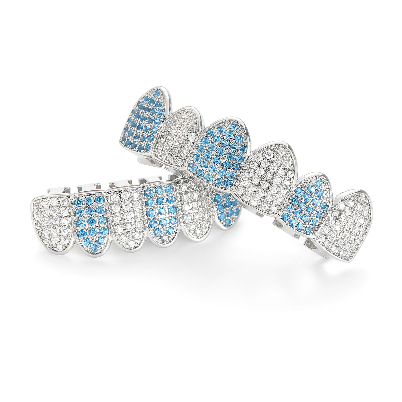 new arrival hip hop 6-teeth aquamarine white moissanite iced out premium halloween personalized grillz accessories
