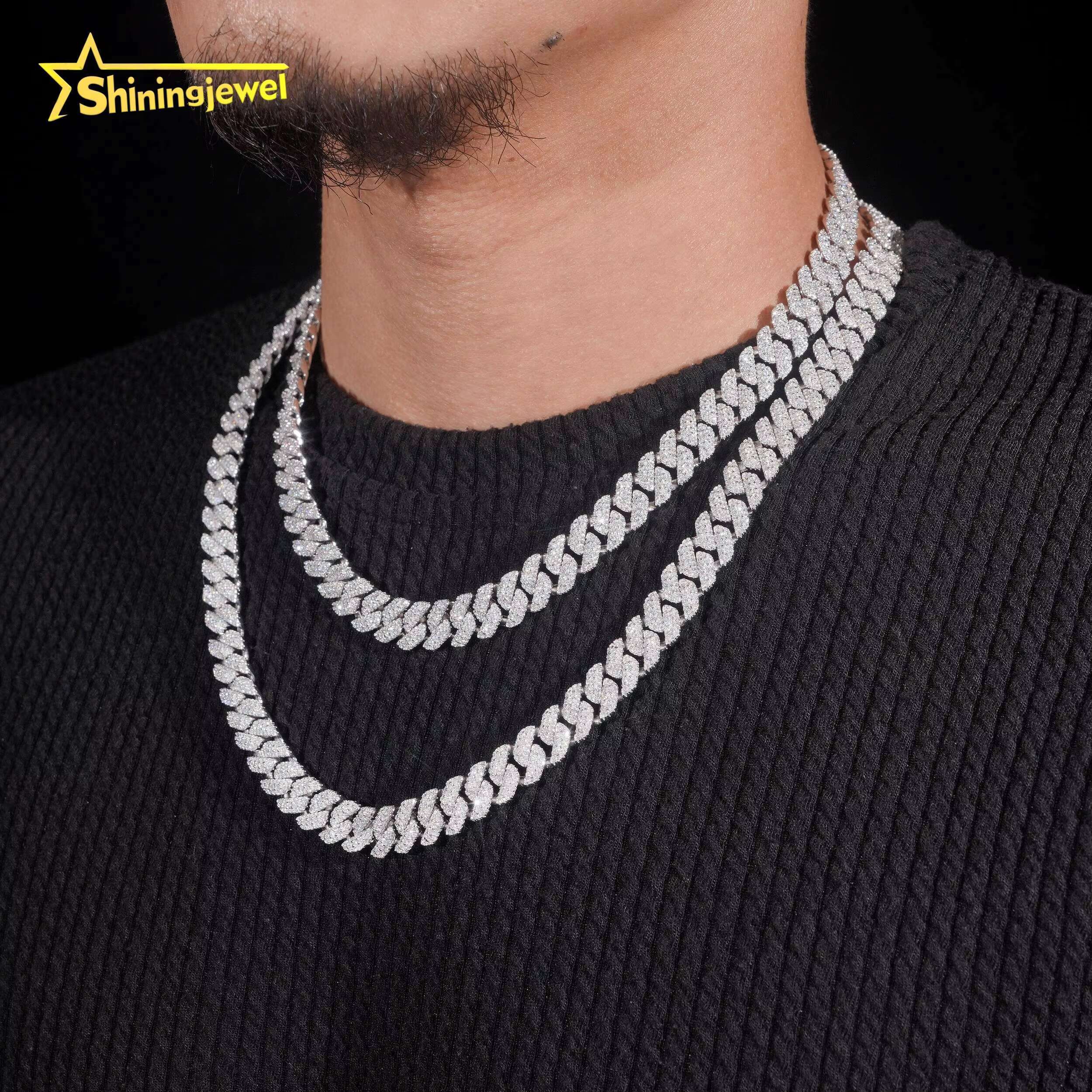 Pass Diamond Tester 10mm Cuban Link Chain 925 Sterling Silver Moissanite Hip Hop Jewelry Men Fashion Chain Necklace