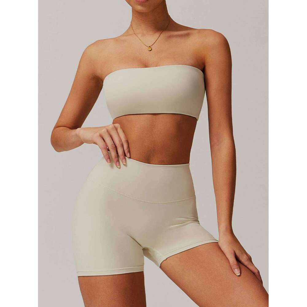 Yoga Set Women's Solid Color Sports Bra Anti-Exposure Push-Up Top High Waist Hip Lifting Shortd Running Fiess Suit 2025 New