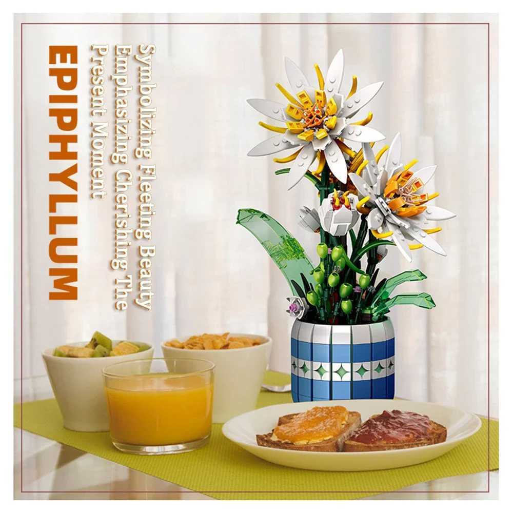 KNEW BUILT Creative 3D Epiphyllum Potted Building Block Toy-Uplift Mood with LoveIdeal Holiday Gift For GirlDecorate Your Home Y250627