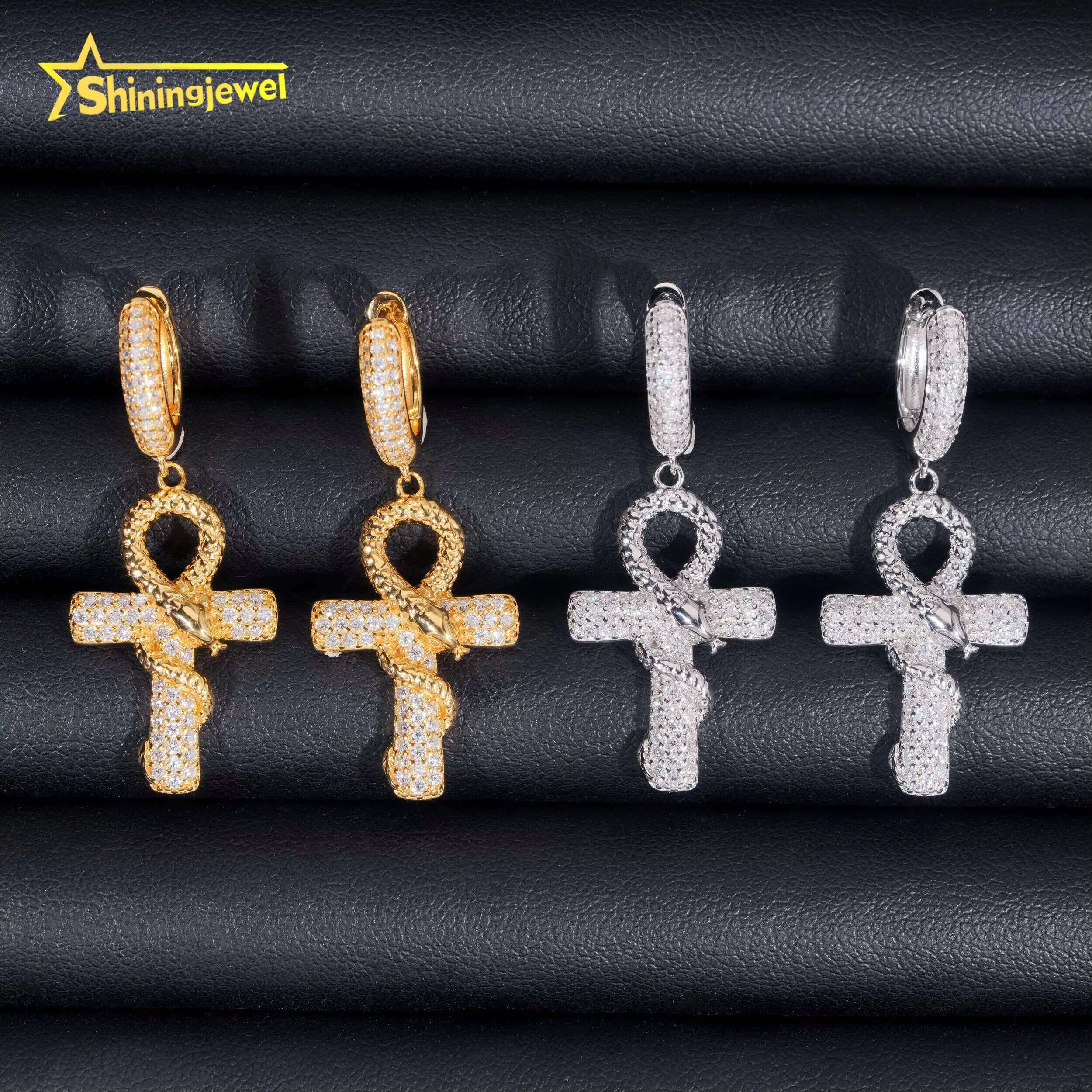 Rapper Cross Style Moissanite Earrings 925 Sterling Silver Hip Hop Jewelry Custom High Quality Missanite Ear Studs Daily Wear