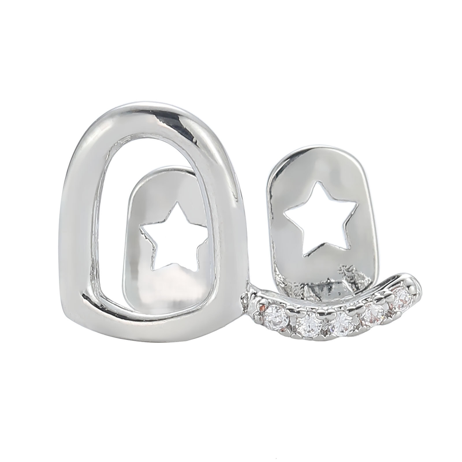 New Arrival Hip Hop 2-teeth Hollow Gold Grillz Full-iced Cosplay Halloween Personalized Tooth Accessories