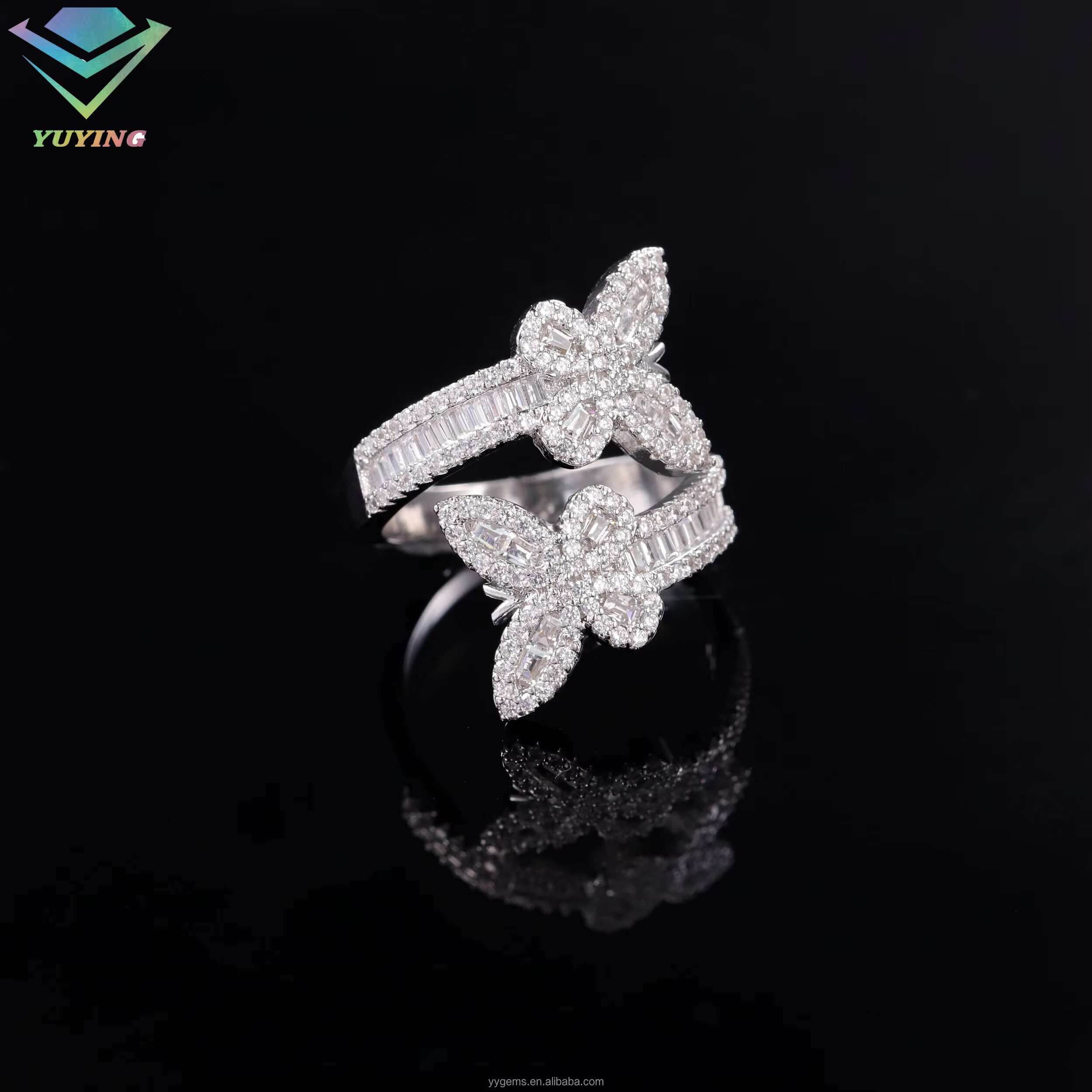 Yy Rts Iced Out butterfly Vvs Moissanite Rings Pass Diamond Tester 925 Sterling Silver Hiphop Fine Jewelry Rings for Men
