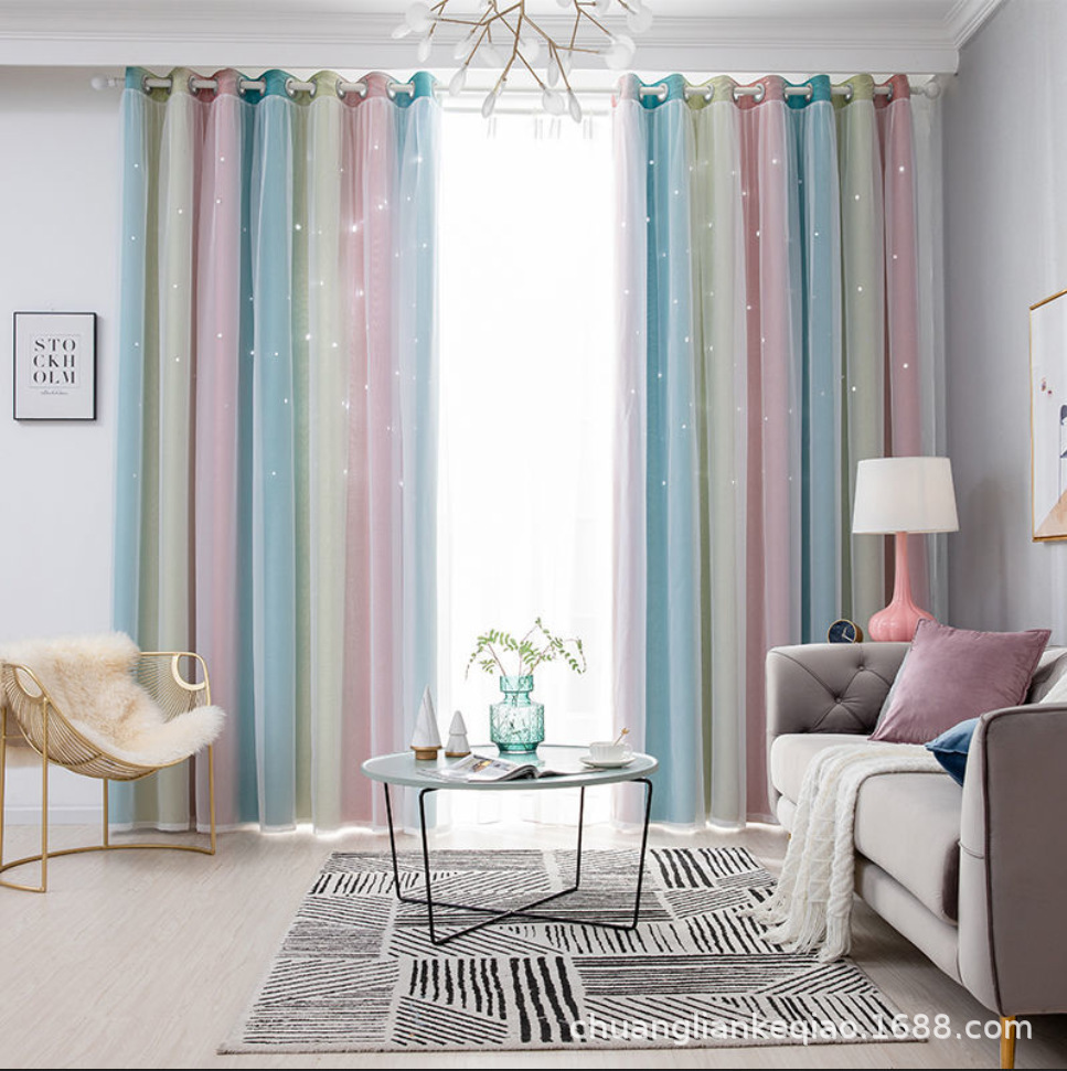 YL-31515 Morandi gradient stripes foreign trade cross-border double-layer integrated blackout gauze curtain finished product wholesale