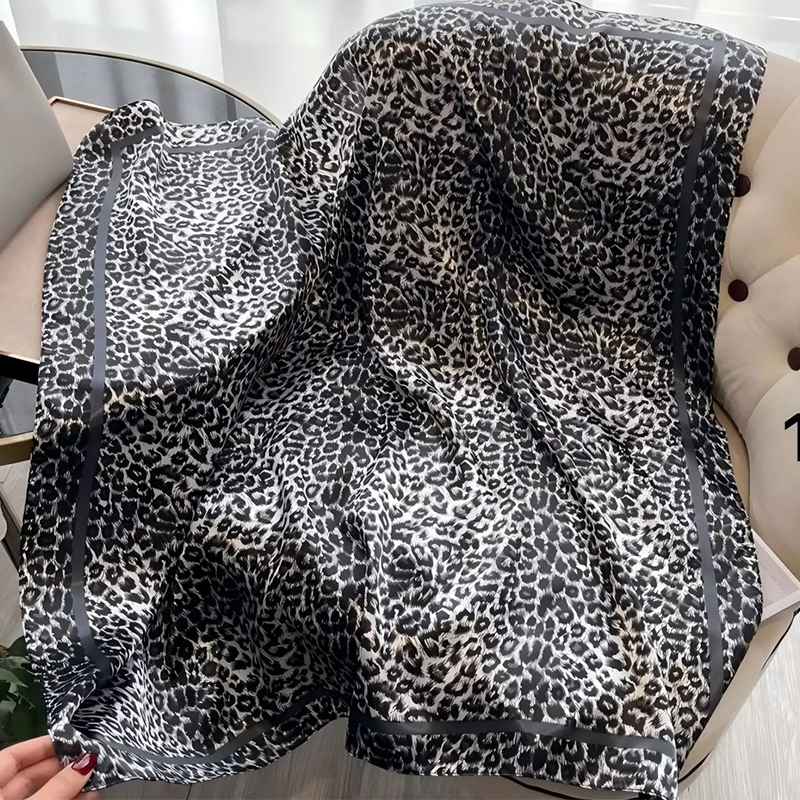 Women's Stylish Satin Leopard Patterned Scarf - Fashionable Square Silken Accessory, 70 by 70 Centimeters