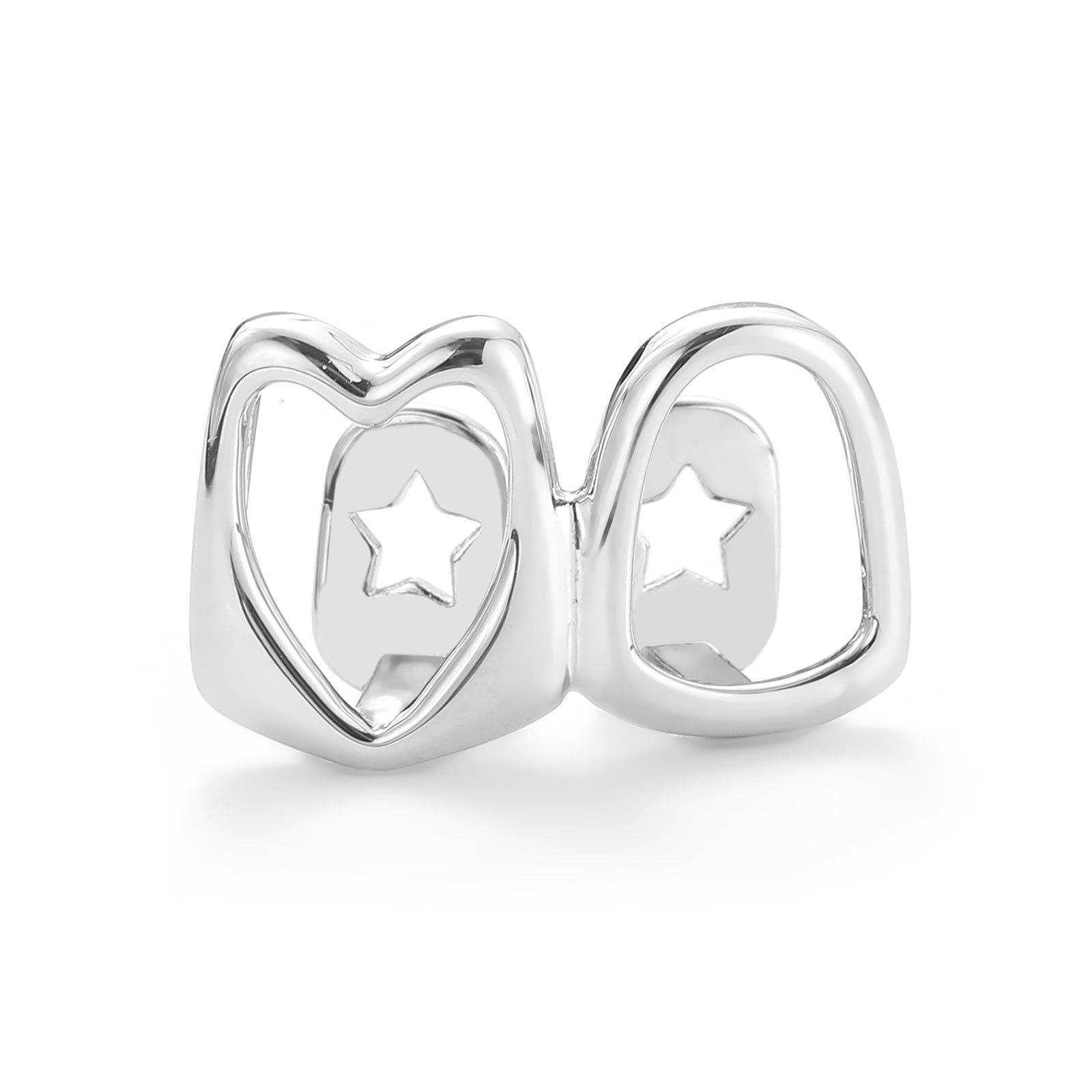 New Arrival 18K Gold Plated Iced Out 2 Tooth Heart Hollow Hip Hop Grillz Halloween Unique Creative High Quality Accessory