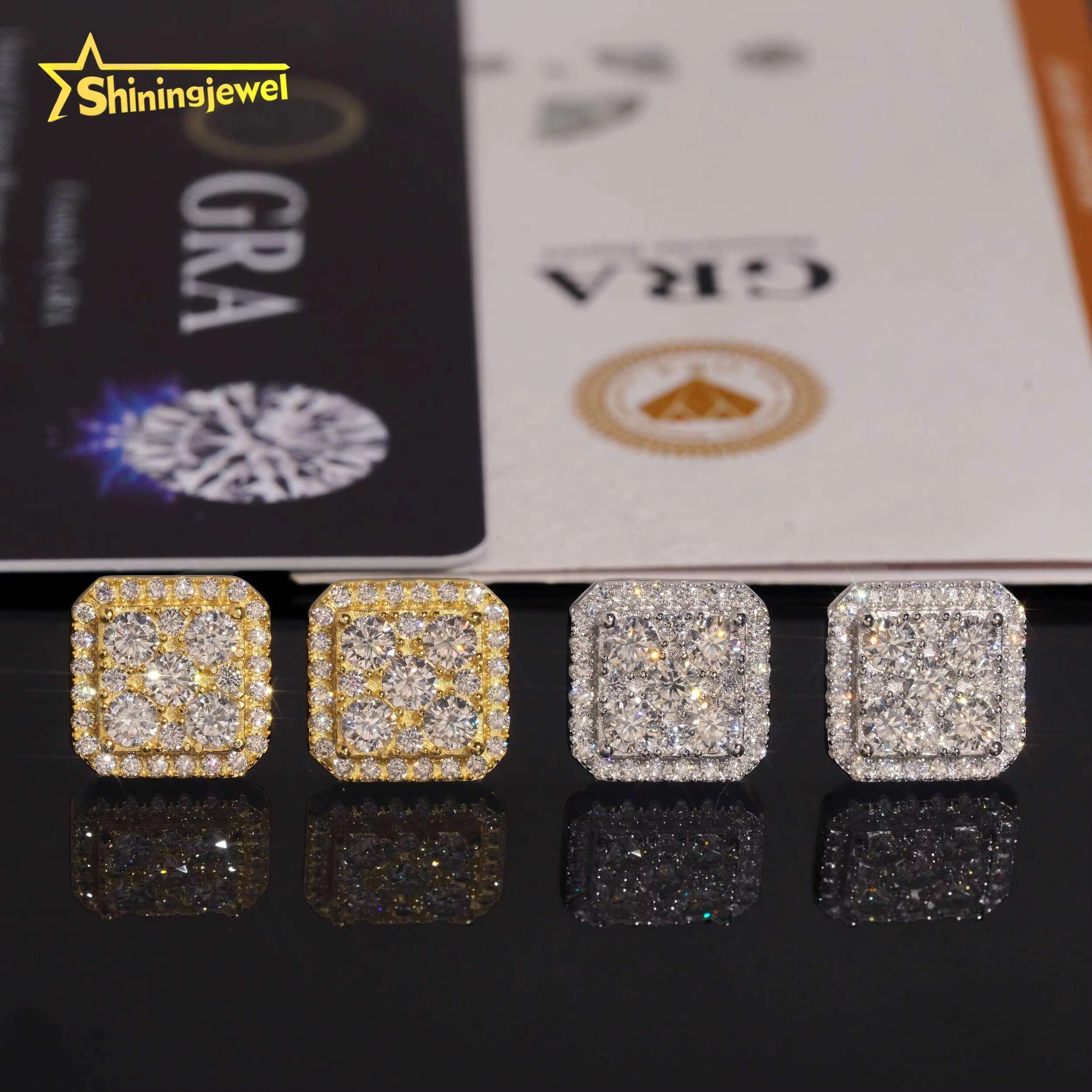 Hip Hop Fine Jewelry Cluster 925 Silver Iced Out GRA Certified VVS Moissanite Diamond Earrings