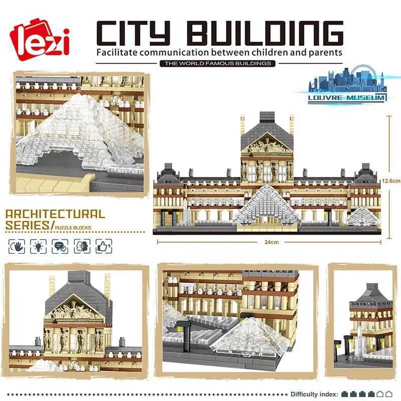 Lezi 8040 World Architecture Mini Building Blocks Paris Louvre Museum 3D Model DIY Diamond Bricks Toy for Children Gifts Y250627