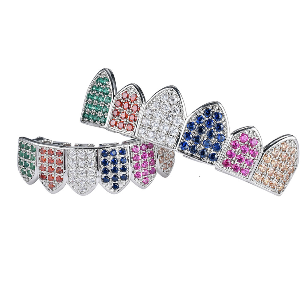 Hip Hop Men's Rainbow Iced Out Moissanite White Gold Premium Grillz Personalized Bling Accessories Pass the diamond tester