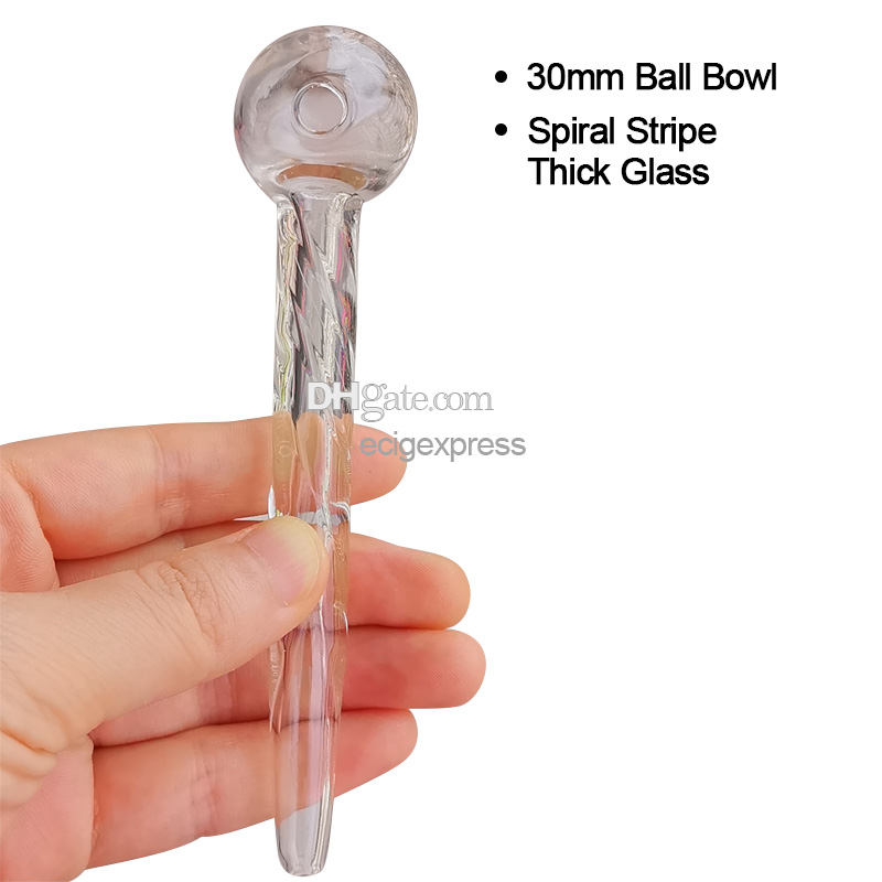 Spiral Stripe Glass Oil Burner Pipes 30mm Bowl Thick Glass Smoking Dab Burners Straight Pryex Clear Well Popular Smoke Pipes Accessories