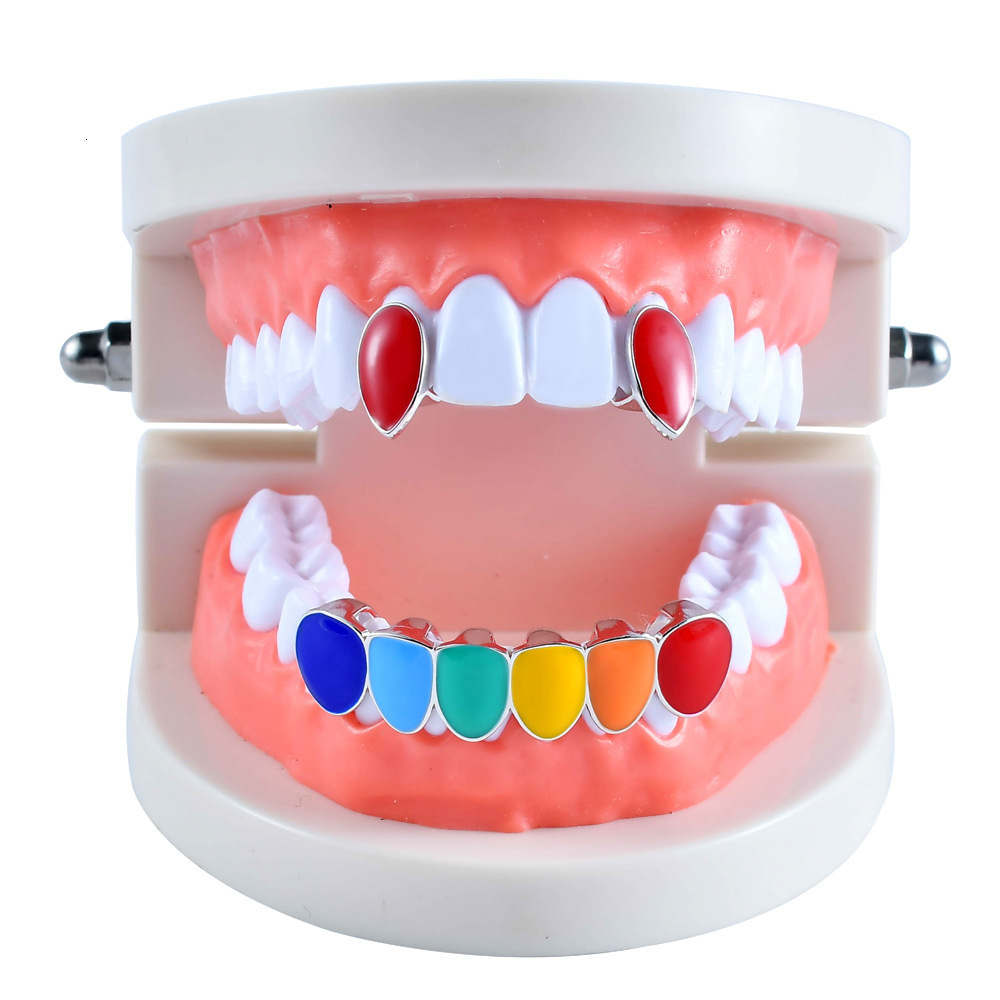 New Arrival 18K Gold Iced Out Rainbow Vampire Fangs Hip Hop Grillz Trendy High Quality Accessory Rapper Costume Accessories