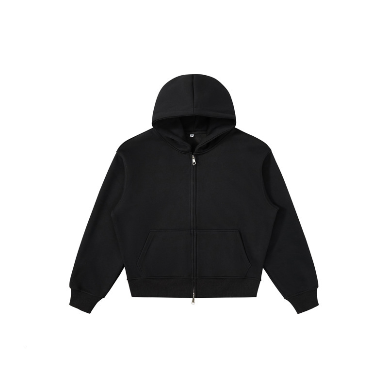 Korean Boxy Short 540G Loose Basic Solid Color Unisex Drop Shoulder Terry Hooded Zipper Sweatshirt