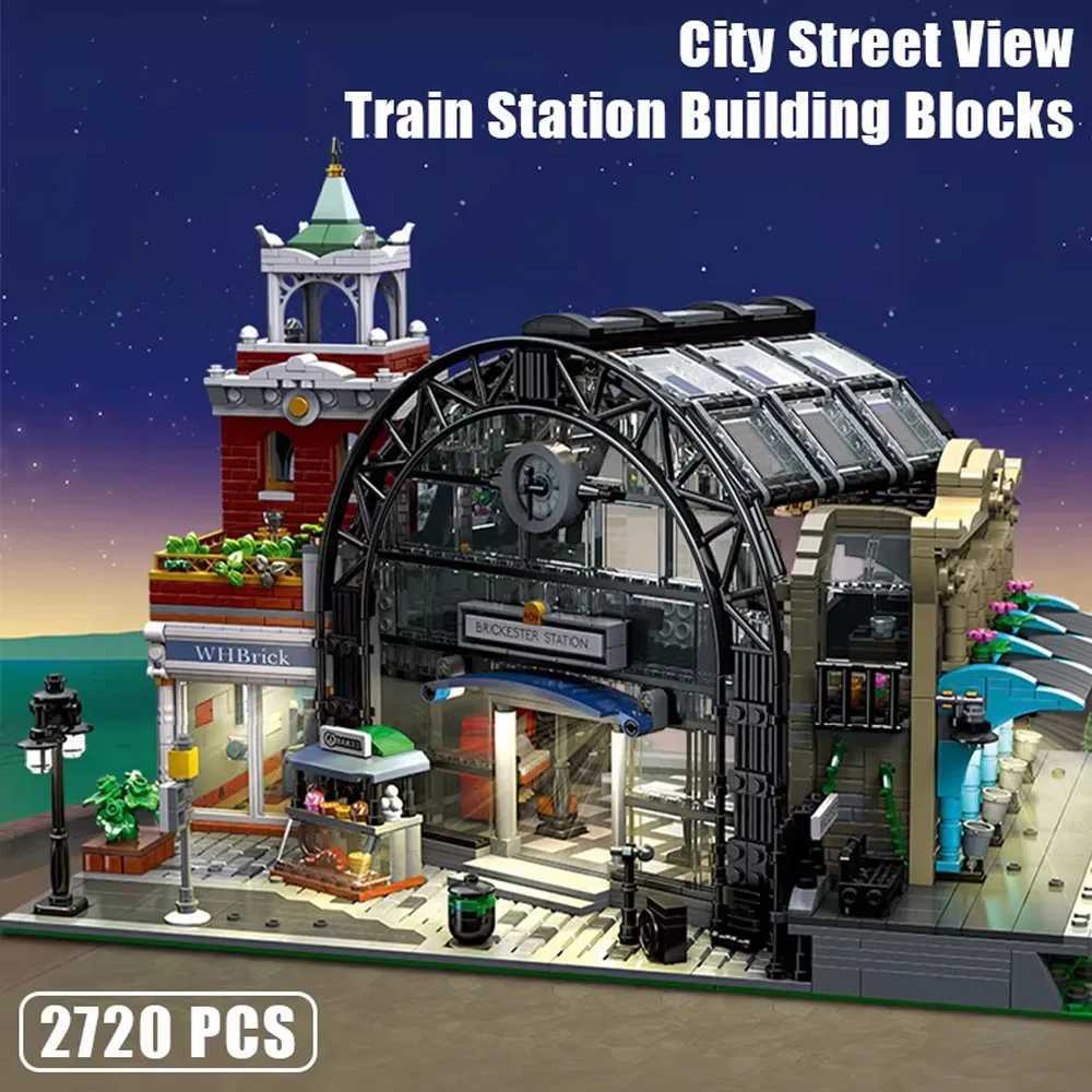 Creative Expert Moc Meeting Point Train Station with light Street View Bricks Modular House Model Building Blocks Toy 2720pcs Y250627