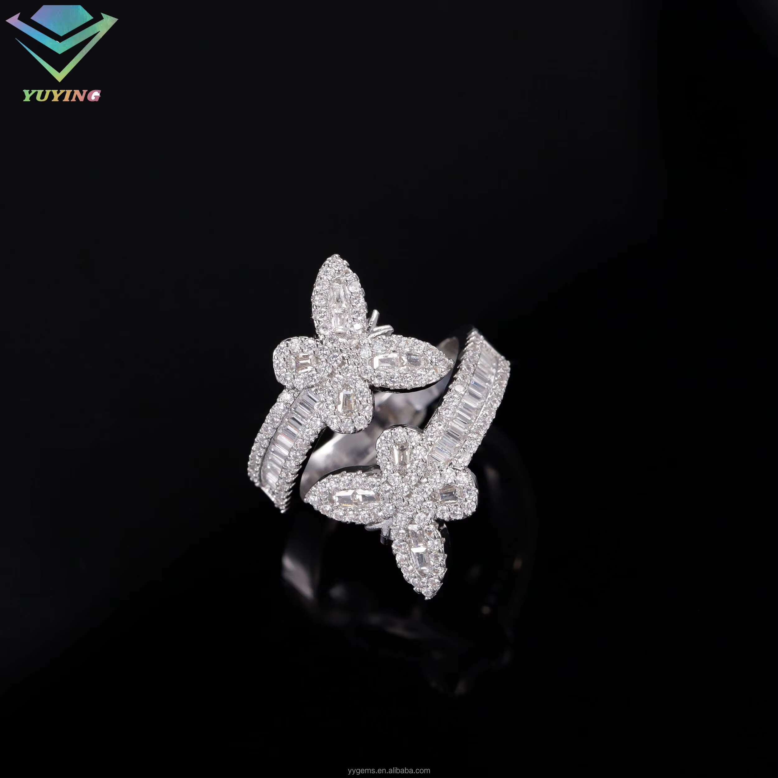 Yy Rts Iced Out butterfly Vvs Moissanite Rings Pass Diamond Tester 925 Sterling Silver Hiphop Fine Jewelry Rings for Men