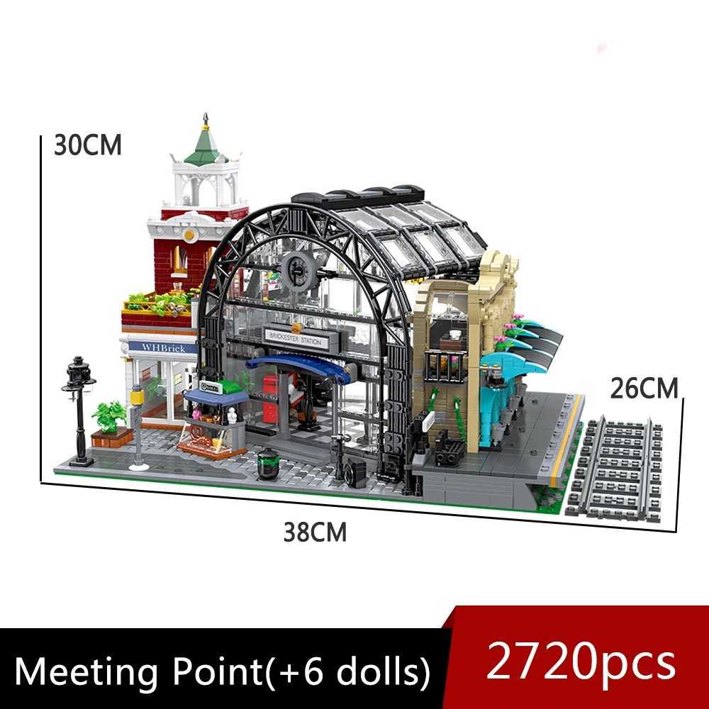 Creative Expert Moc Meeting Point Train Station with light Street View Bricks Modular House Model Building Blocks Toy 2720pcs Y250627