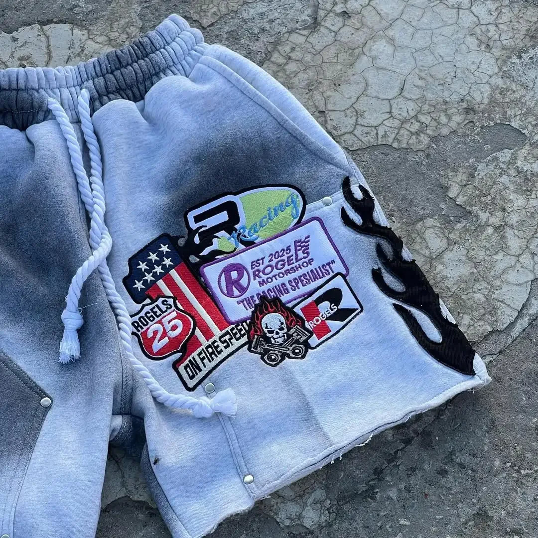 American Block Hip-hop Multicultural Functional Sports Gradient Embroidered Shorts Men Loose Elastic Versatile Casual Gym Shorts 250623