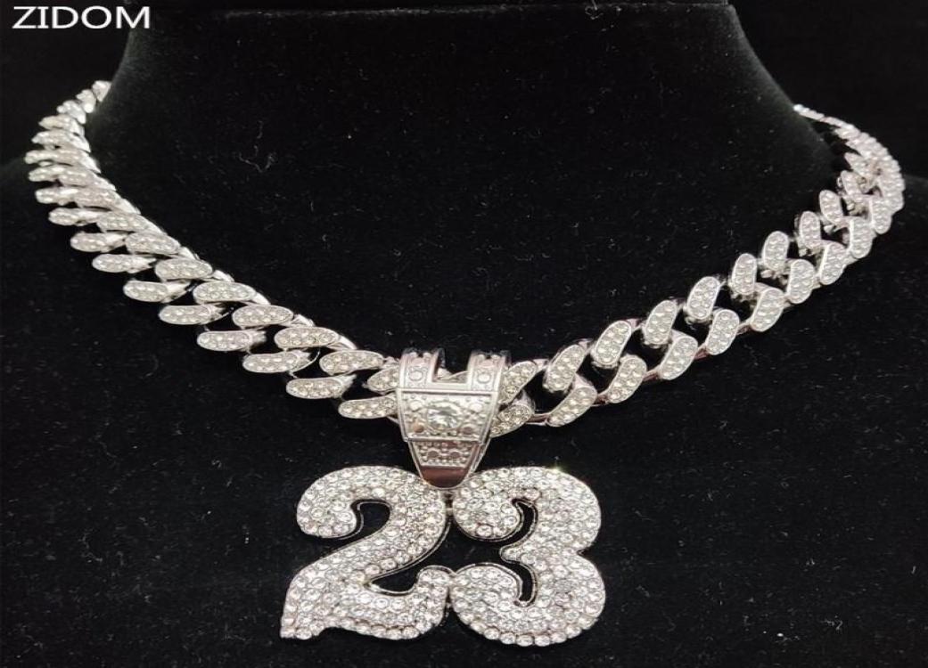 Pendant Necklaces Men Women Hip Hop Number 23 Necklace With 13mm Crystal Cuban Chain HipHop Iced Out Bling Fashion Charm JewelryPe4216058