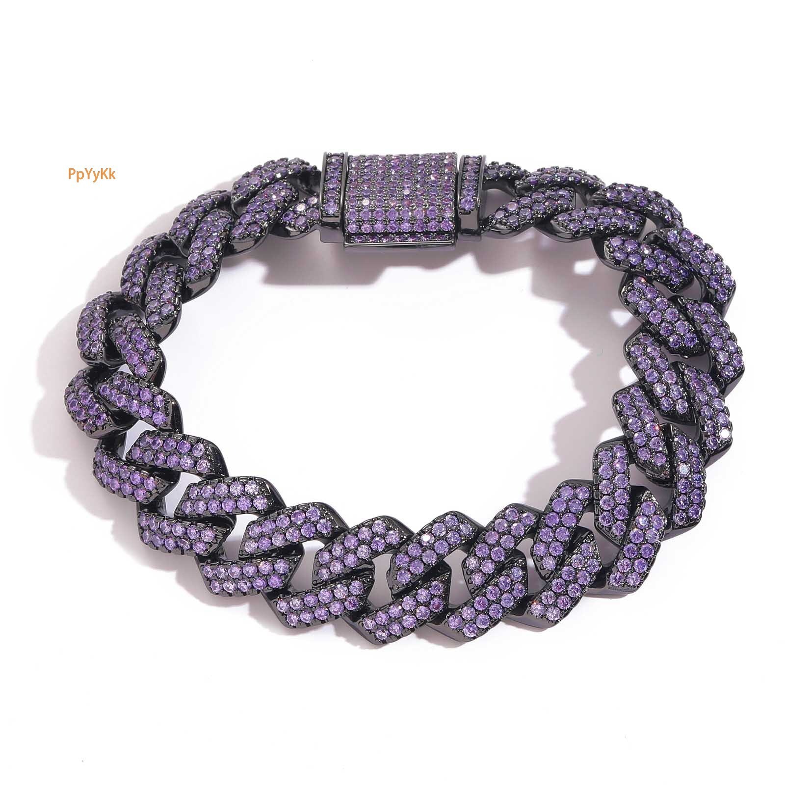 15mm Iced Out Purple Moissanite Rhombus Cuban Link Bling Hip Hop Bar Shaped Men's Bracelet Passes the Diamond Tester