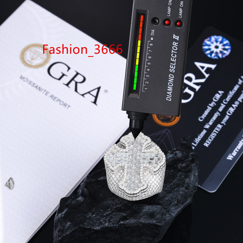 European American S925 Silver Moissanite Cross-Border Ring Versatile Trendy Mens Square Diamond Ring Cross Shape Hip-Hop Style