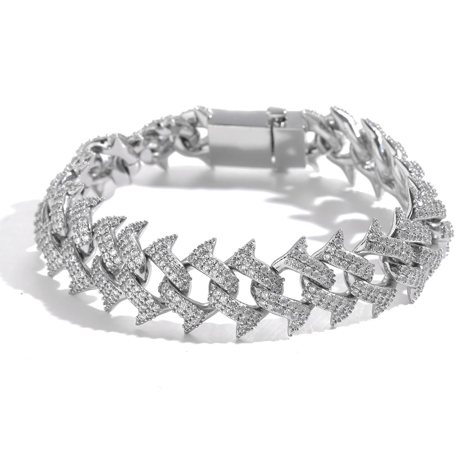 18MM Spiked Thorn Cuban Chain Spring Clasp Luxury VVS Moissanite Iced Out Hip Hop Men's Statement Bracelet Passes the Diamond Tester
