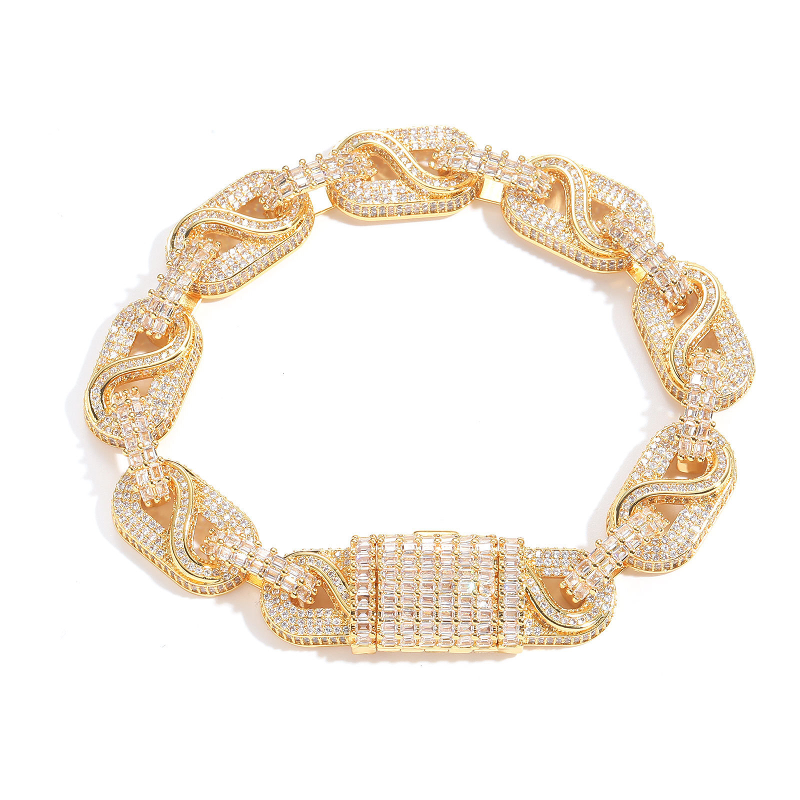 New Fashion T-Shaped Square Mixed Cut Moissanite Infinity Loop Chain - Trendy Streetwear Men's Hip Hop Iced Out Bracelet Passes the diamond teste