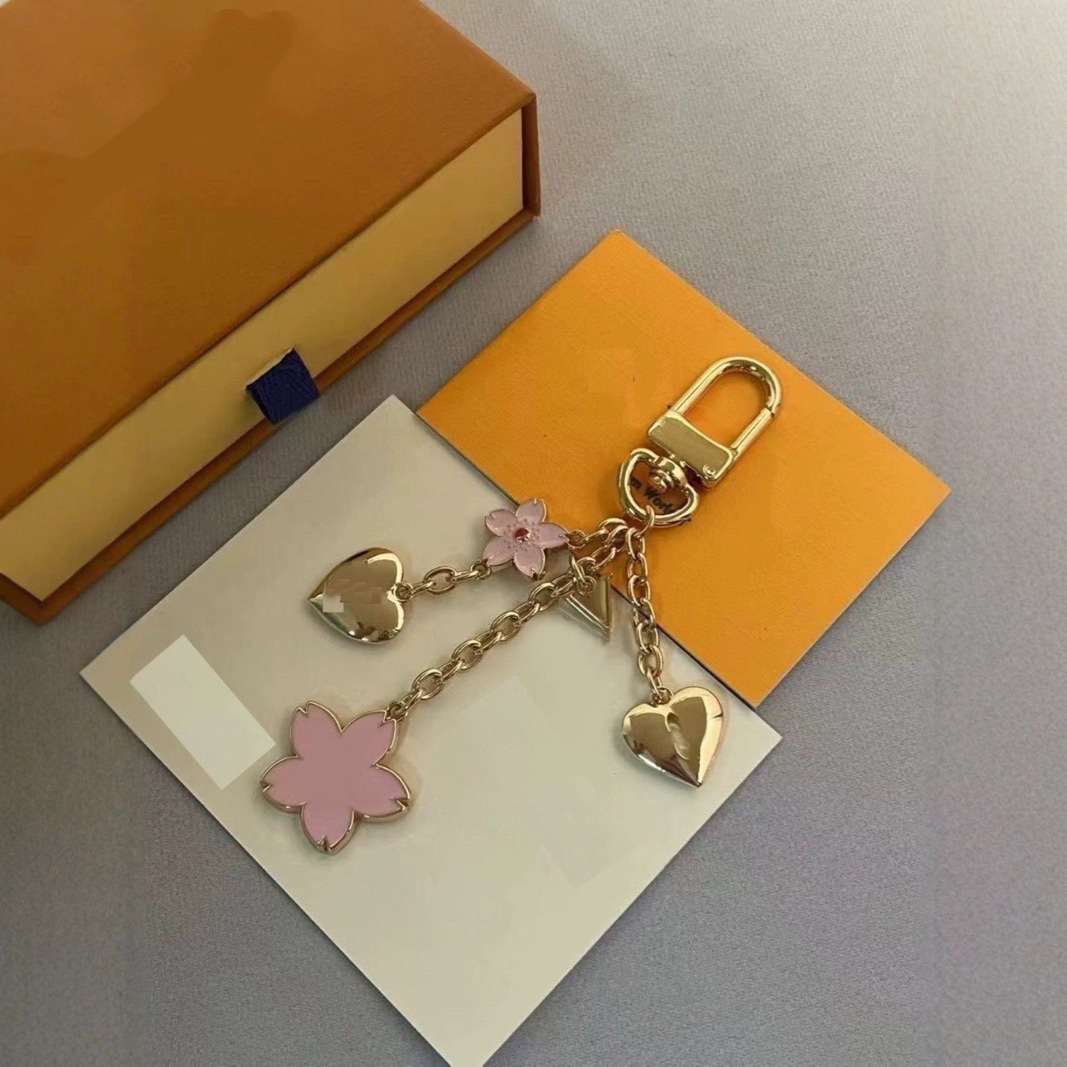 Pink Clover Heart Keychain Gold Tone Metal Keyring Stylish Gift For Her Elegant Fashion Accessory High Quality And Trendy Key Fob