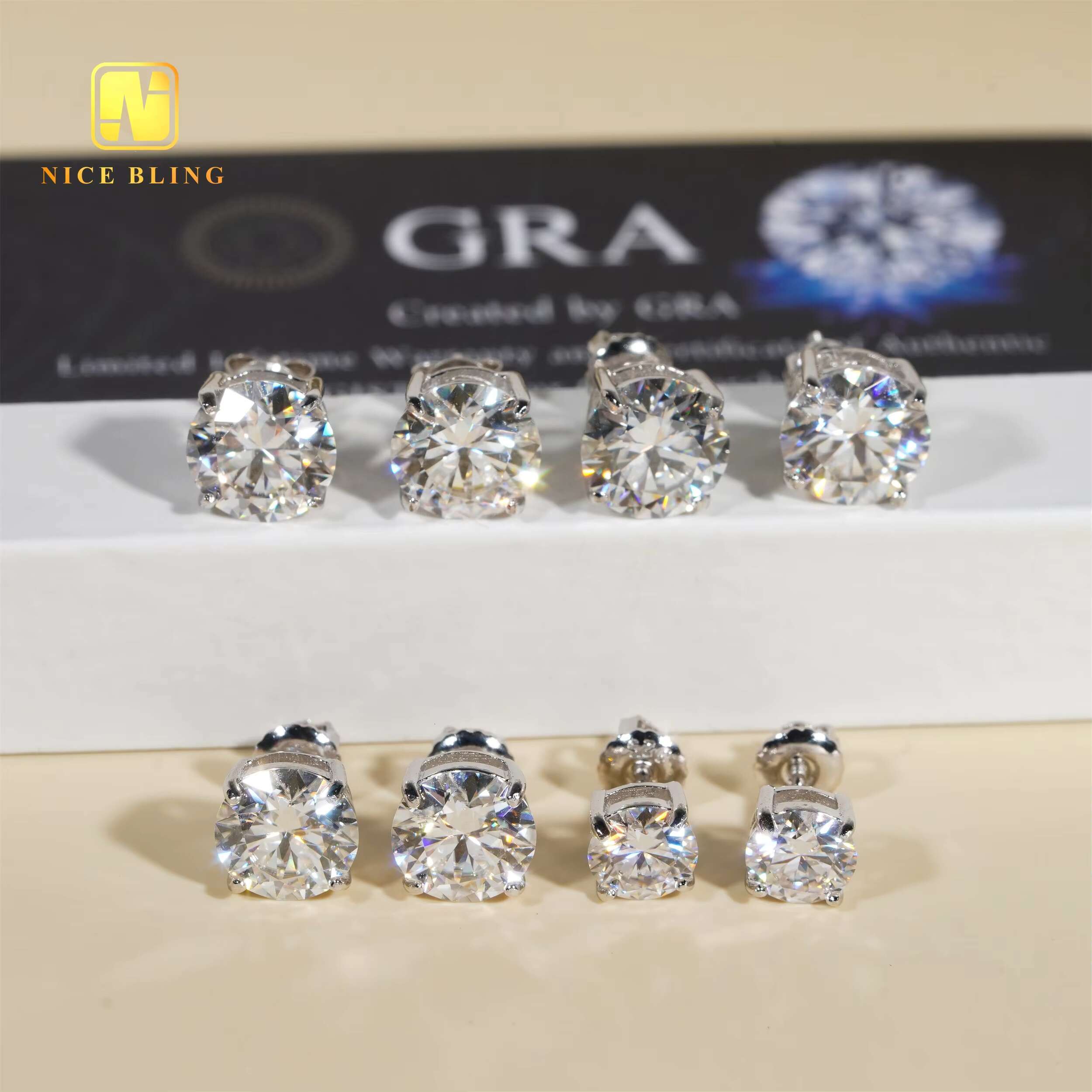 Pass Diamond Tester Hip Hop Ear Studs 925 Silver Solitaire Earrings 3mm to 10mm 4 Claws Moissanite Diamond Studs for Men Women