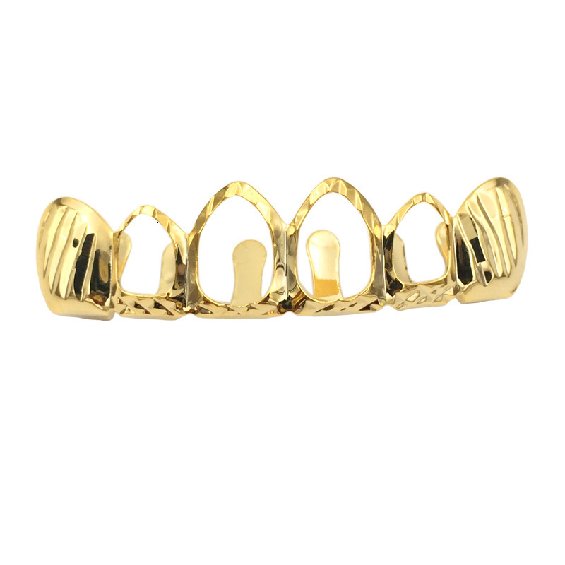 18K Gold Plated Iced Out Hollow Diamond Grillz Set Hip Hop Gift Funny Gold Teeth Halloween Accessory