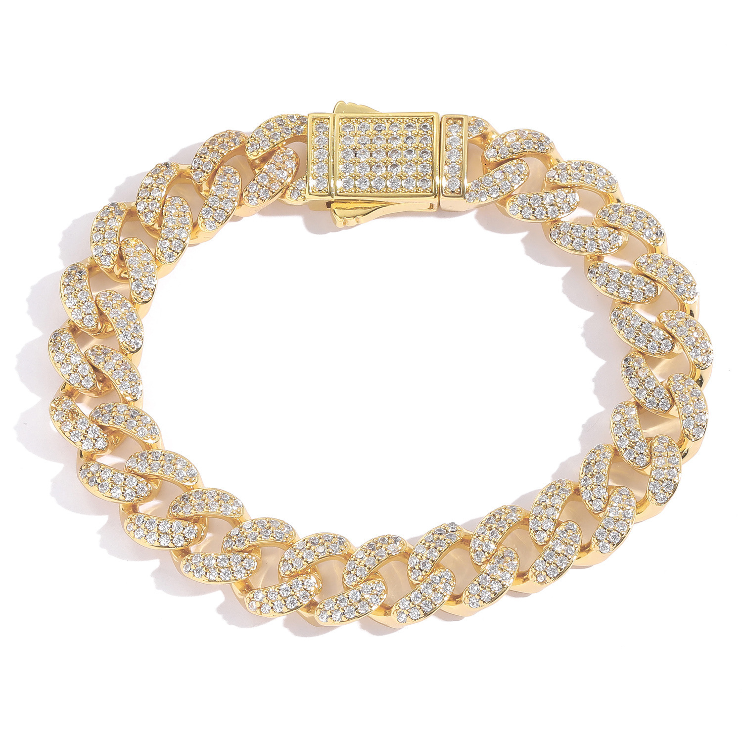 12MM Hip Hop Cuban Chain VVS Moissanite Iced Out Spring Clasp Men's Trendy Statement Bracelet Accessory Passes the Diamond Tester