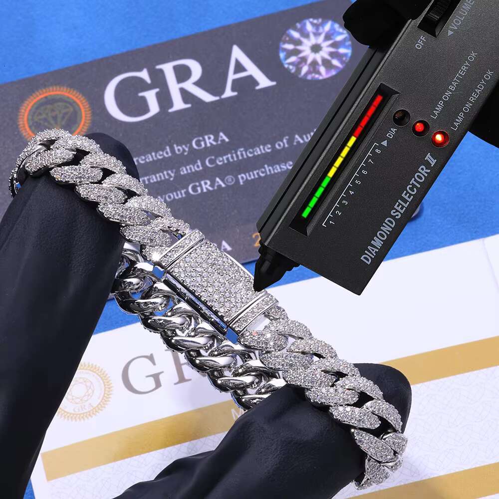 14MM 925 Sterling Silver VVS Moissanite Iced Out Cuban Link Chain Shining Jewelry Necklace Bracelet Passes Diamond Test Gift