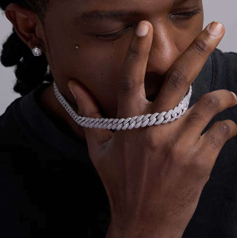 14MM 925 Sterling Silver VVS Moissanite Iced Out Cuban Link Chain Shining Jewelry Necklace Bracelet Passes Diamond Test Gift