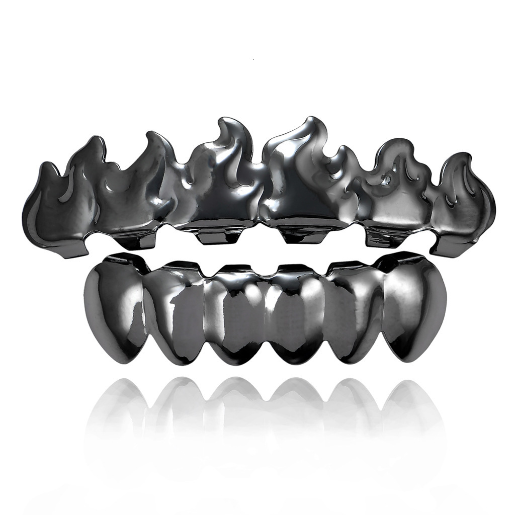 18K Gold Hip Hop Flame Iced Out Grillz Vampire Fangs Halloween Body Accessory Rapper Costume Accessories
