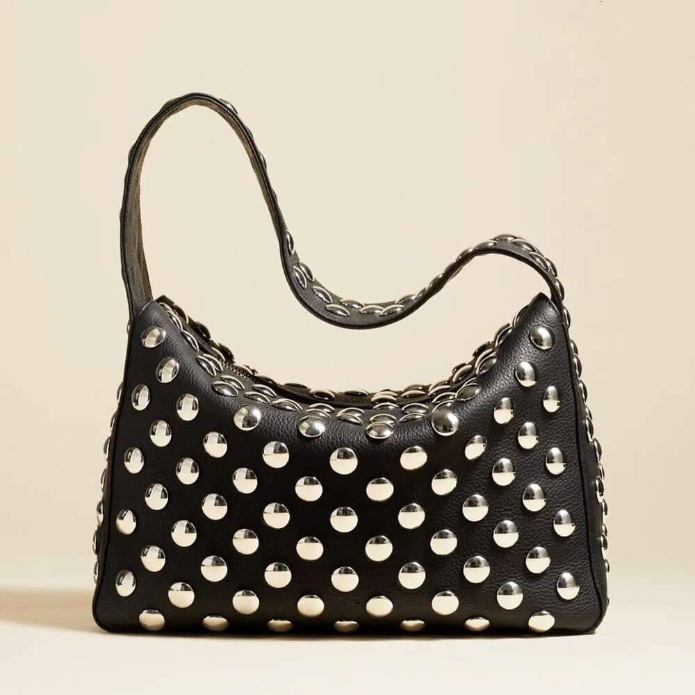 designer bags New Niche Design Rivet Fashion Basket Metal Tech Sense Single Shoulder Zipper Women's Bag