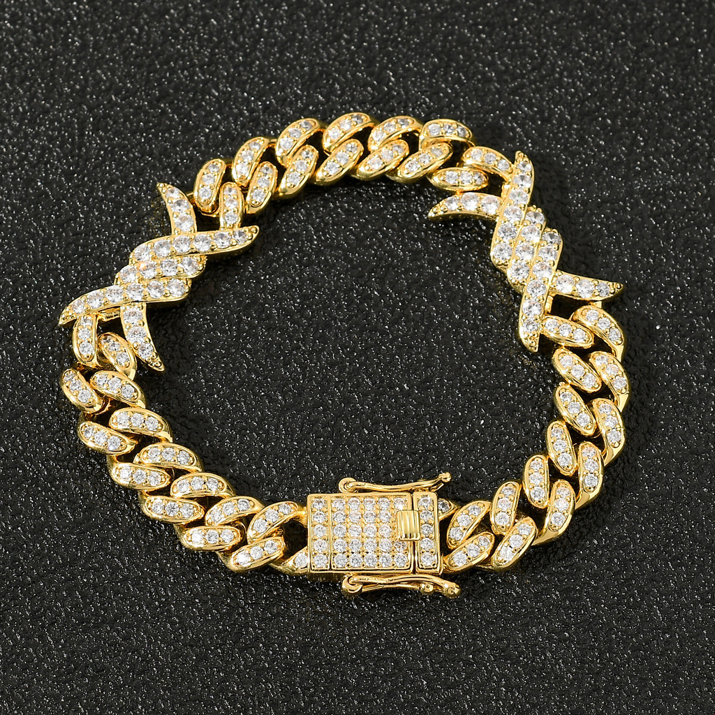 New Thorn Cuban Chain Unisex Couple Hip Hop VVS Moissanite Iced Out Bracelet Diamond Inlay Accessory Passes the Diamond Tester