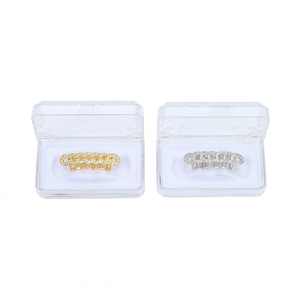 New Arrival Hip Hop 18k Gold Grillz Iced Out Circle Chain Bling Premium Luxury Teeth Accessories Pass the diamond tester